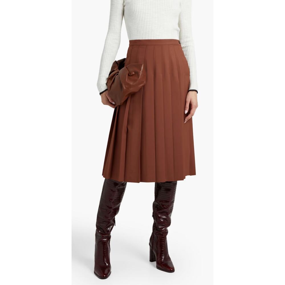 Sunspel NEW Pleated Midi Skirt Wool Blend Brown Scotland M Academia Preppy